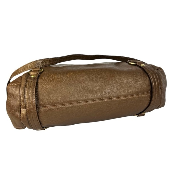 Coach Alexandra Convertible Bag Purse Pebbled Leather Hobo Satchel Gold Metallic - Picture 9 of 13